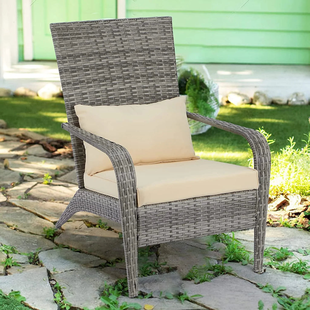 High Back Wicker Outdoor Dining Chairs with Cushion and Pillow in Gray K147078