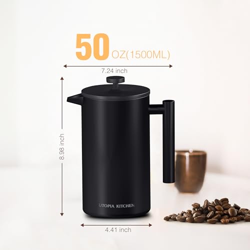 Stainless Steel French Press Coffee Maker 34 Oz with 2 Extra Filters V33699
