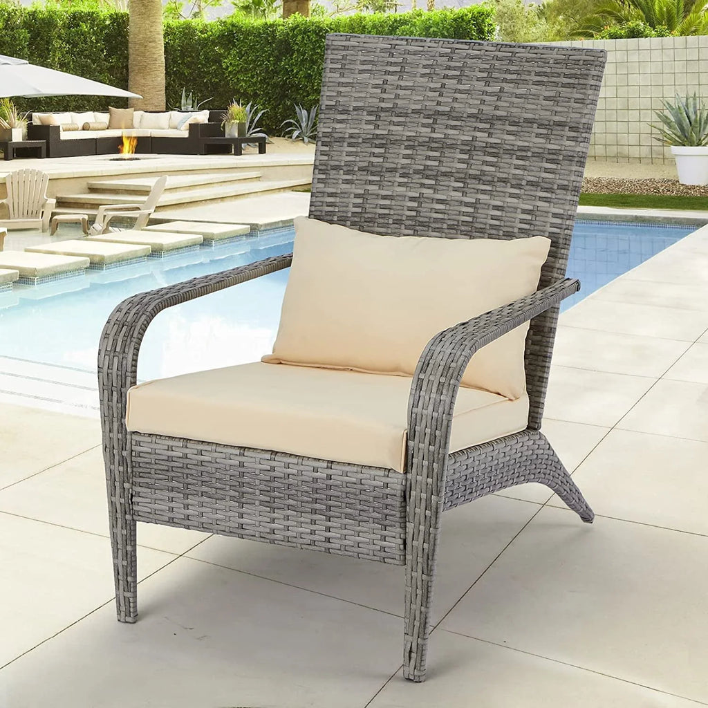 High Back Wicker Outdoor Dining Chairs with Cushion and Pillow in Gray K147078