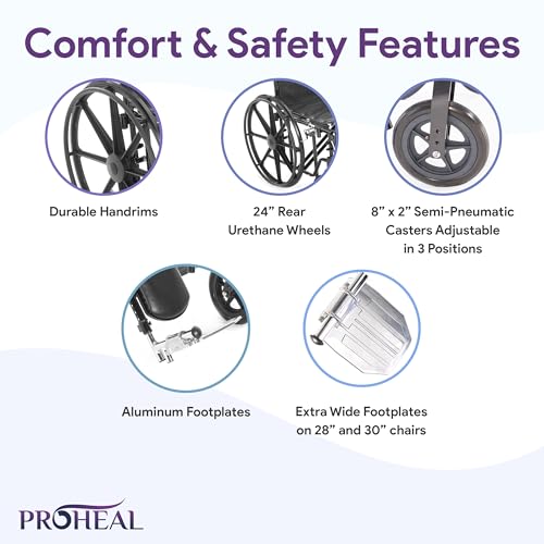 24 Inch Manual Bariatric Wheelchair Foldable Black Removable Full Length Arms Rest Swing Away Footrests 500LB Capacity Adjustable Standard and Hemi Height O322