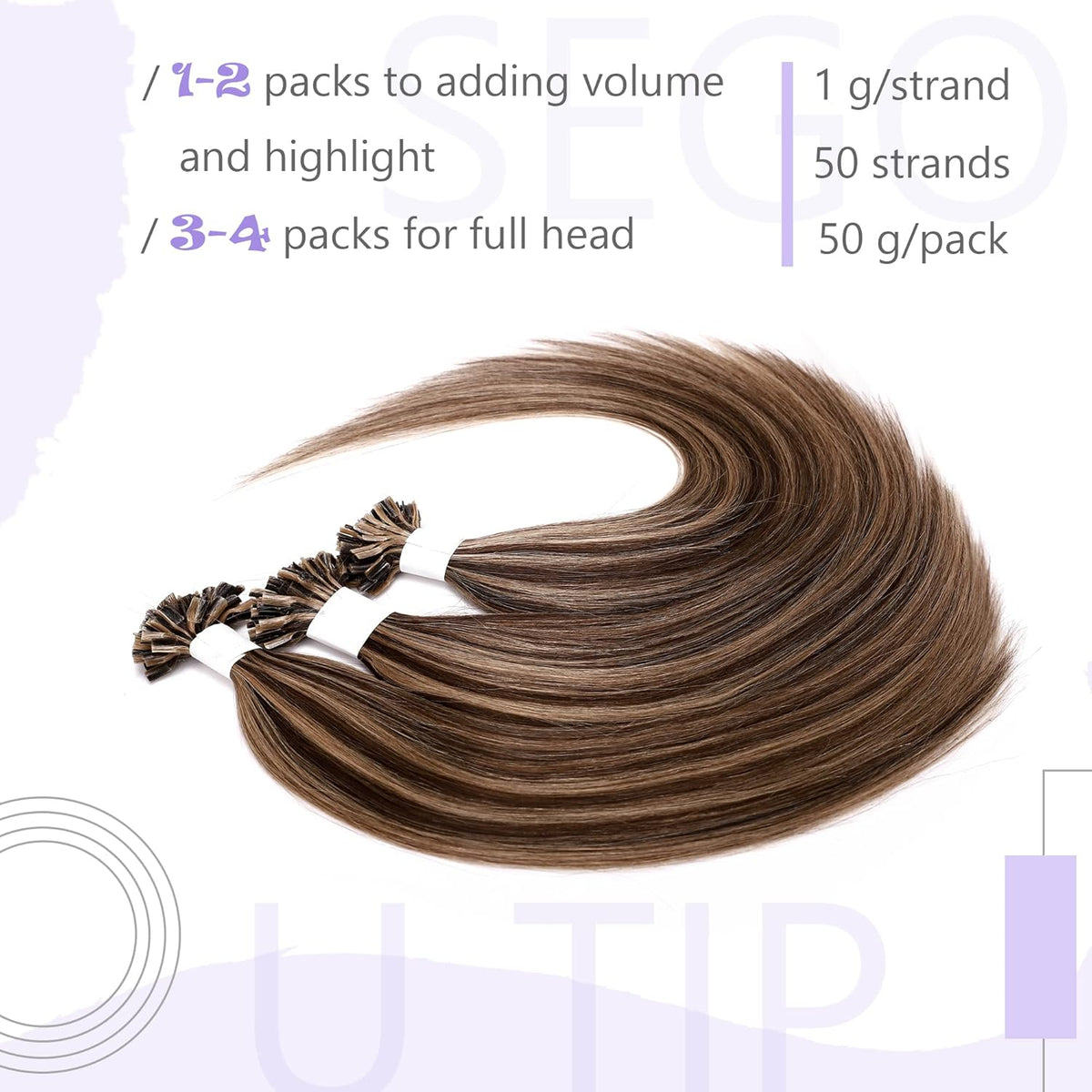50 Strands 50g/Pack 18 Inch Medium Brown&Dark Blonde Real Human Hair Straight Extensions N937768
