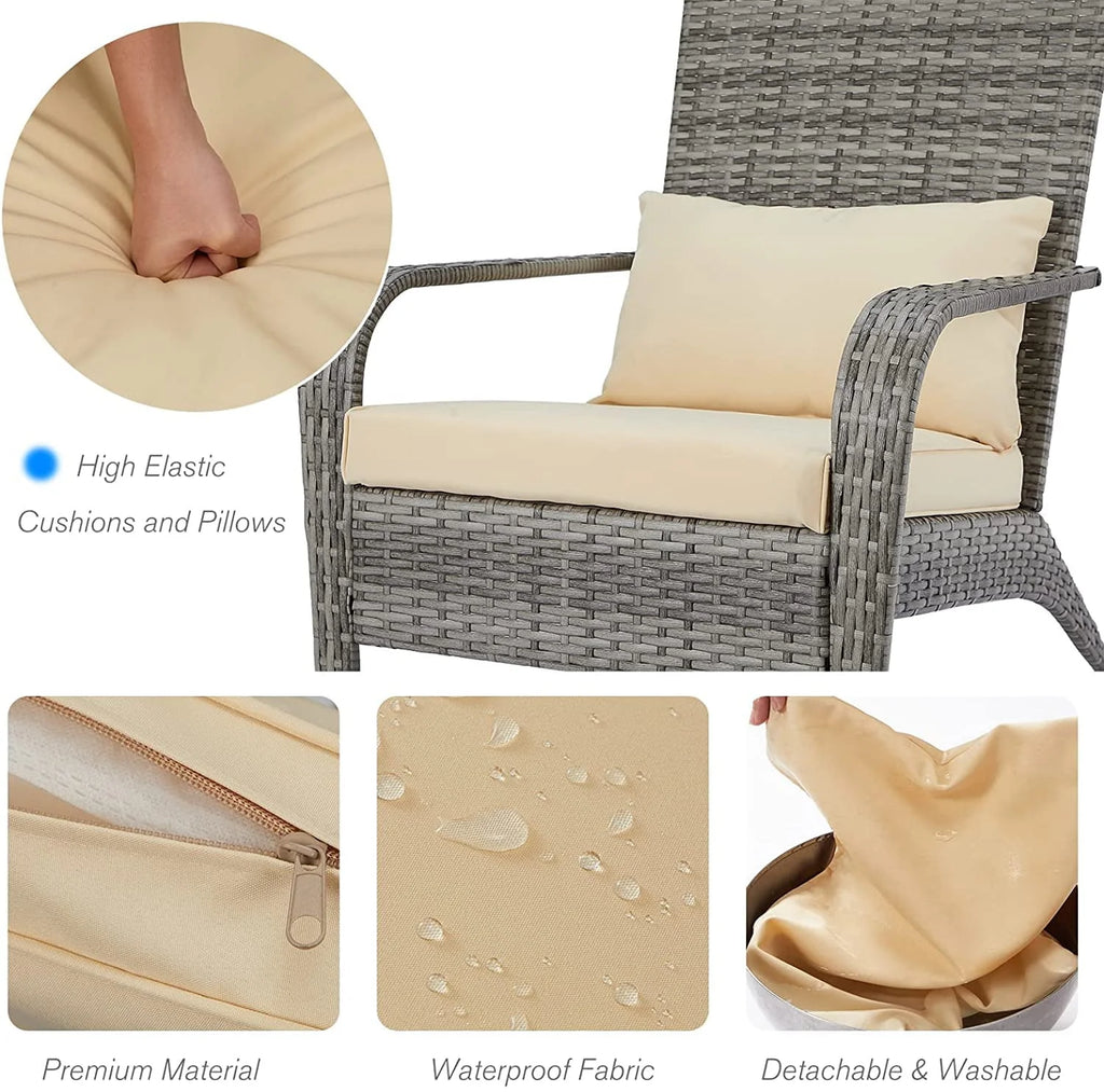 High Back Wicker Outdoor Dining Chairs with Cushion and Pillow in Gray K147078