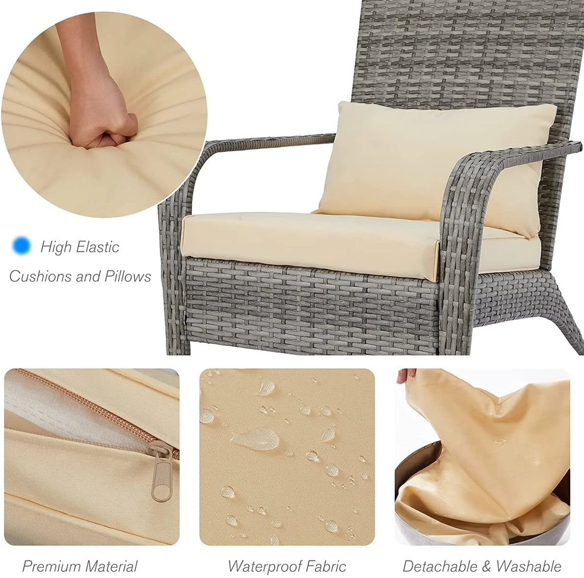 High Back Wicker Outdoor Dining Chairs with Cushion and Pillow in Gray K147078