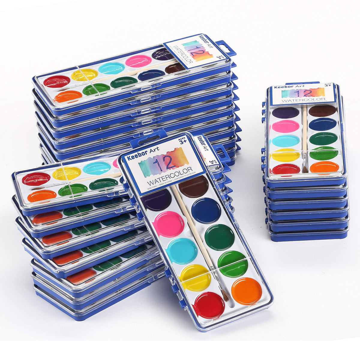 12-Colors Washable Watercolor Paint Set of 24 with Wood Brushes X442