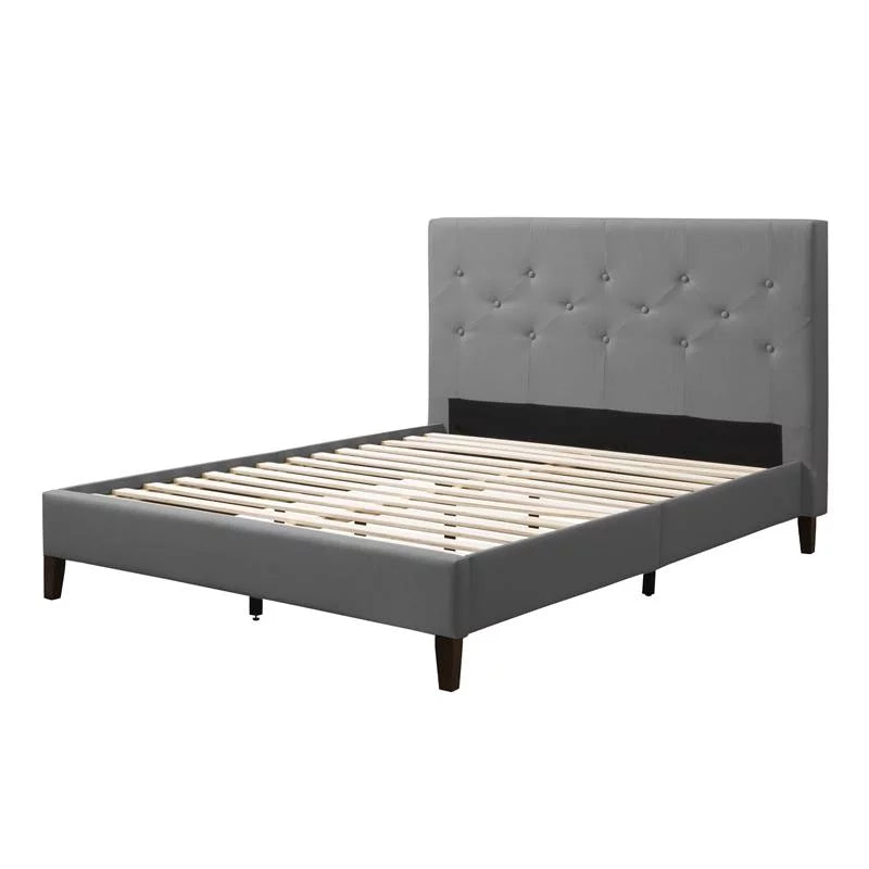 Light Gray Tufted Fabric Double Full Bed with Headboard B436