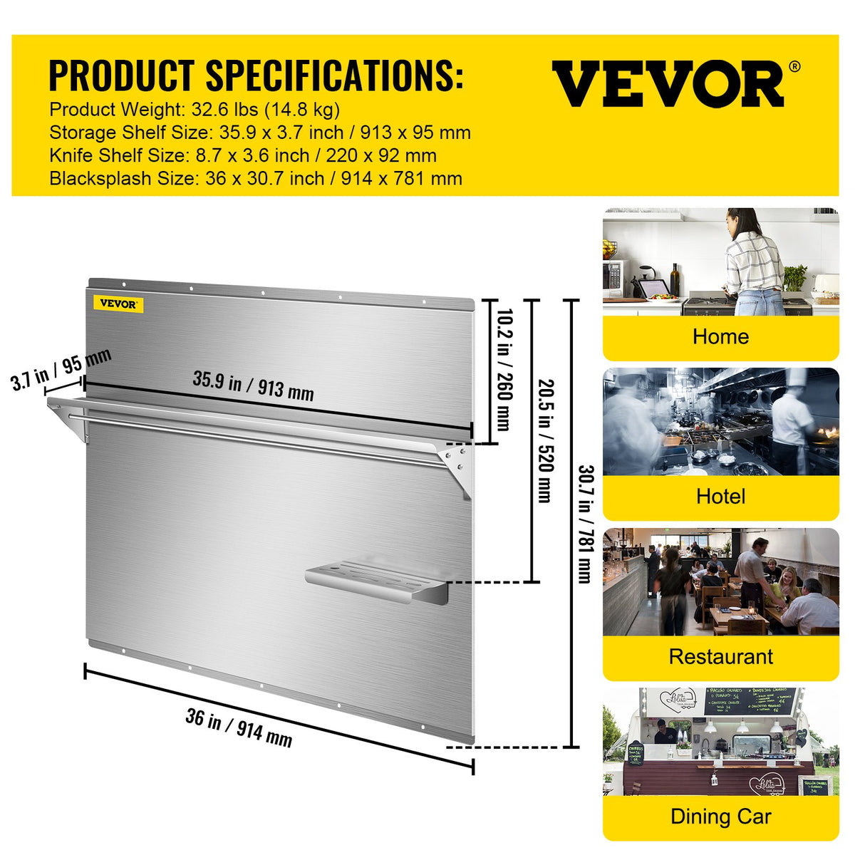 36 x 30.7 in. Stainless Steel Range Backsplash with Shelf F4324