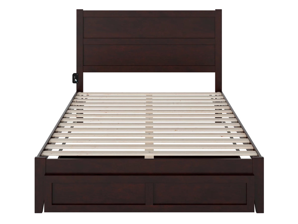 14" Queen Wood Platform Bed Frame with Foot Drawer Storage H7435