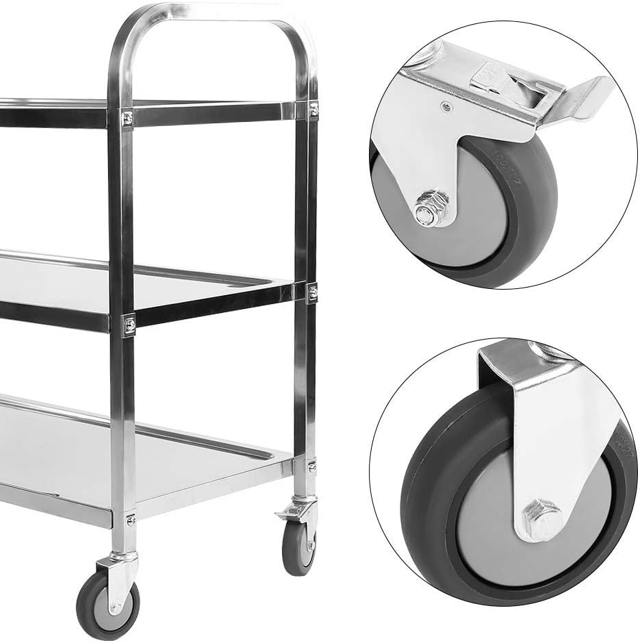 3 Tier Stainless Steel Utility Cart with Wheels Y249456