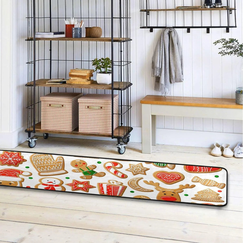 2x6 Feet Gingerbread Cookie Christmas Runner Rug with Rubber Backing J4008