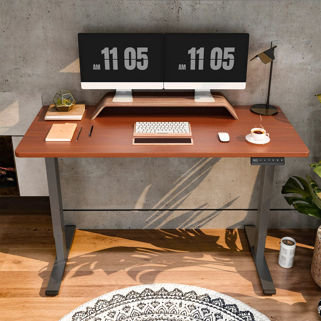 55" x 28" Height Adjustable Standing Desk Gray and Mahogany G646