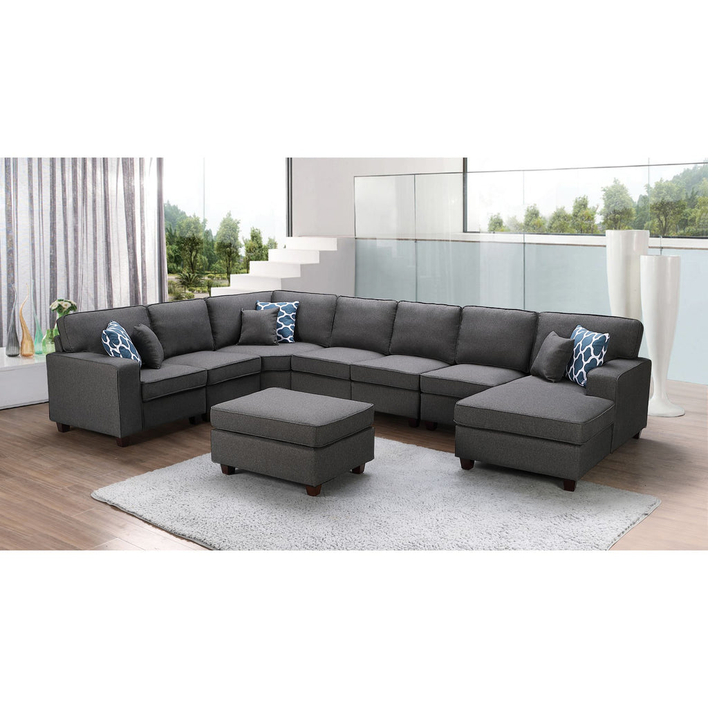 Dark Gray Linen Modular Sectional Sofa Chaise and Ottoman J148457