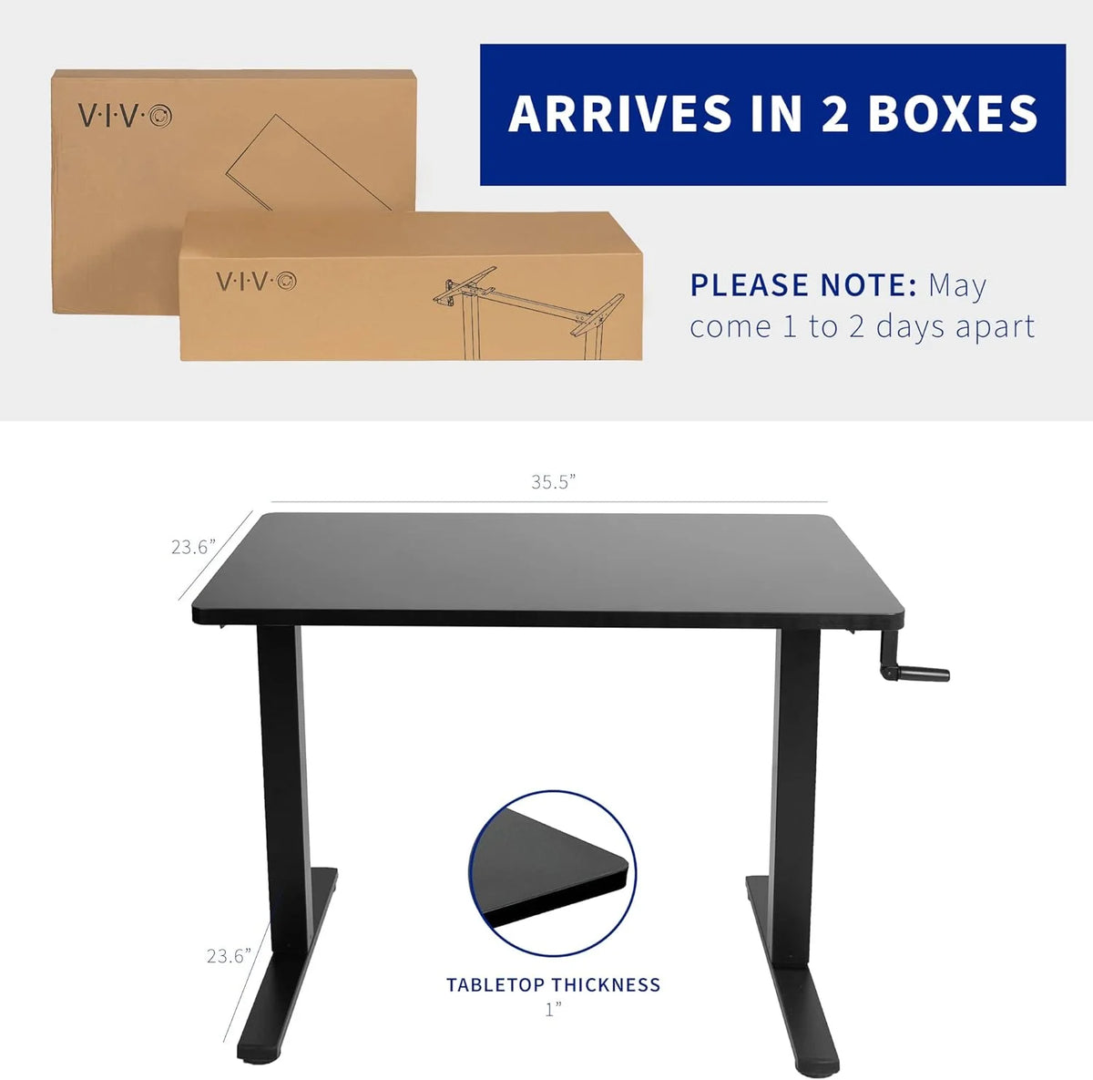 Manual Height Adjustable 36 X 24 Inch Black Standing Desk O24075