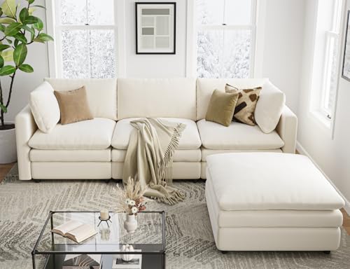 L Shaped Sectional Couch with Ottoman 4 Seats Sofa T2457