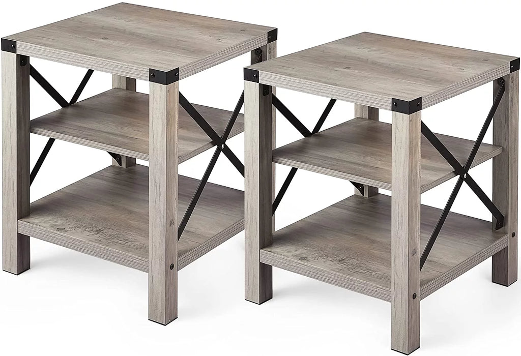 Set of 2 Rustic End Table with Storage Shelf G7103