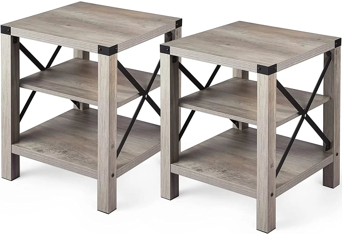 Set of 2 Rustic End Table with Storage Shelf G7103