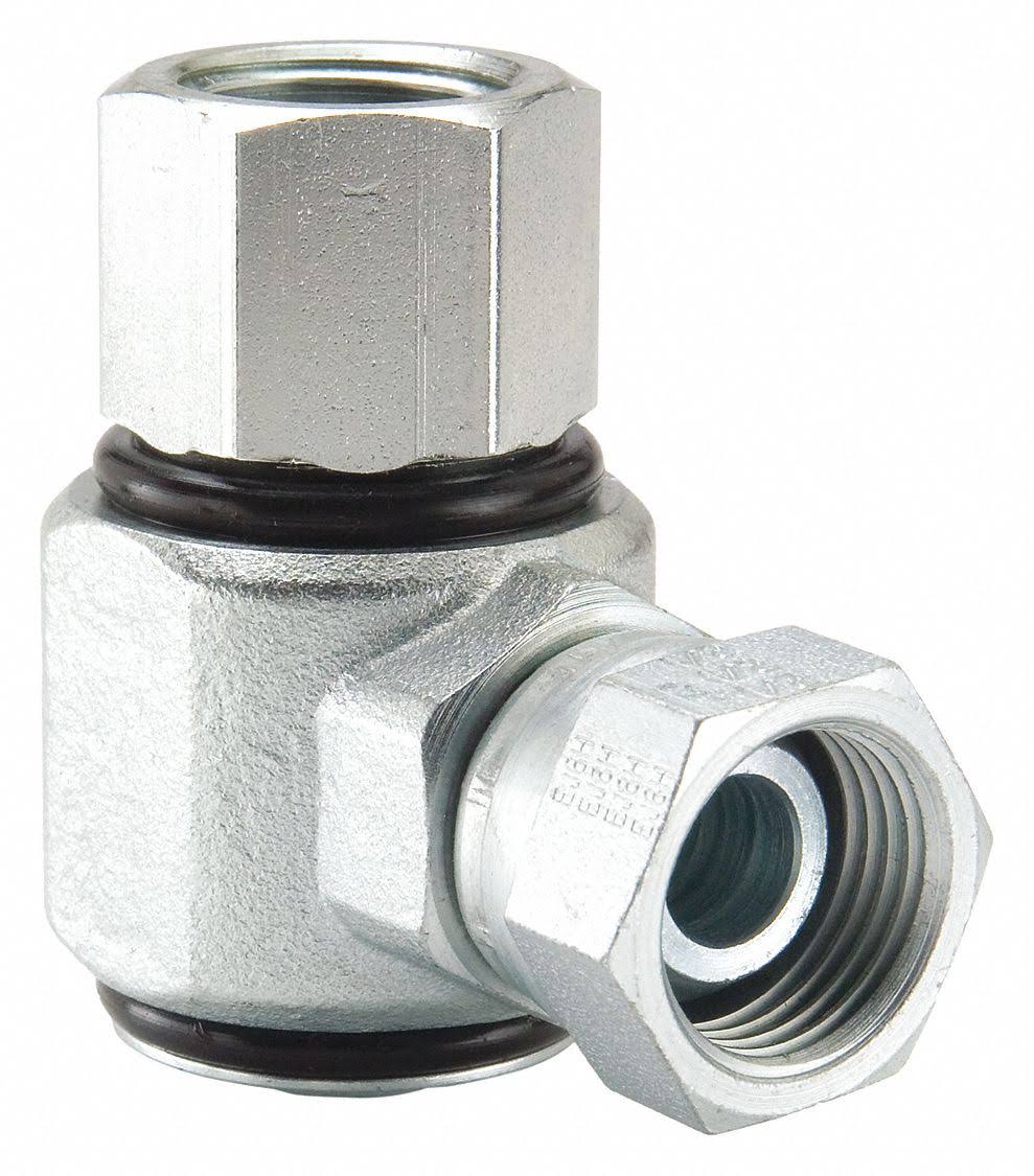 Hydraulic Swivel Fitting, 1/2-14, Female NPTF, Female NPSM, Carbon Steel M592
