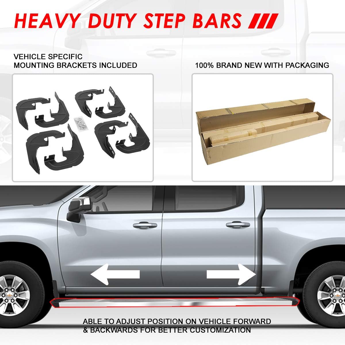 Polished Chrome Stainless Steel Side Step Nerf Bar Running Boards I750