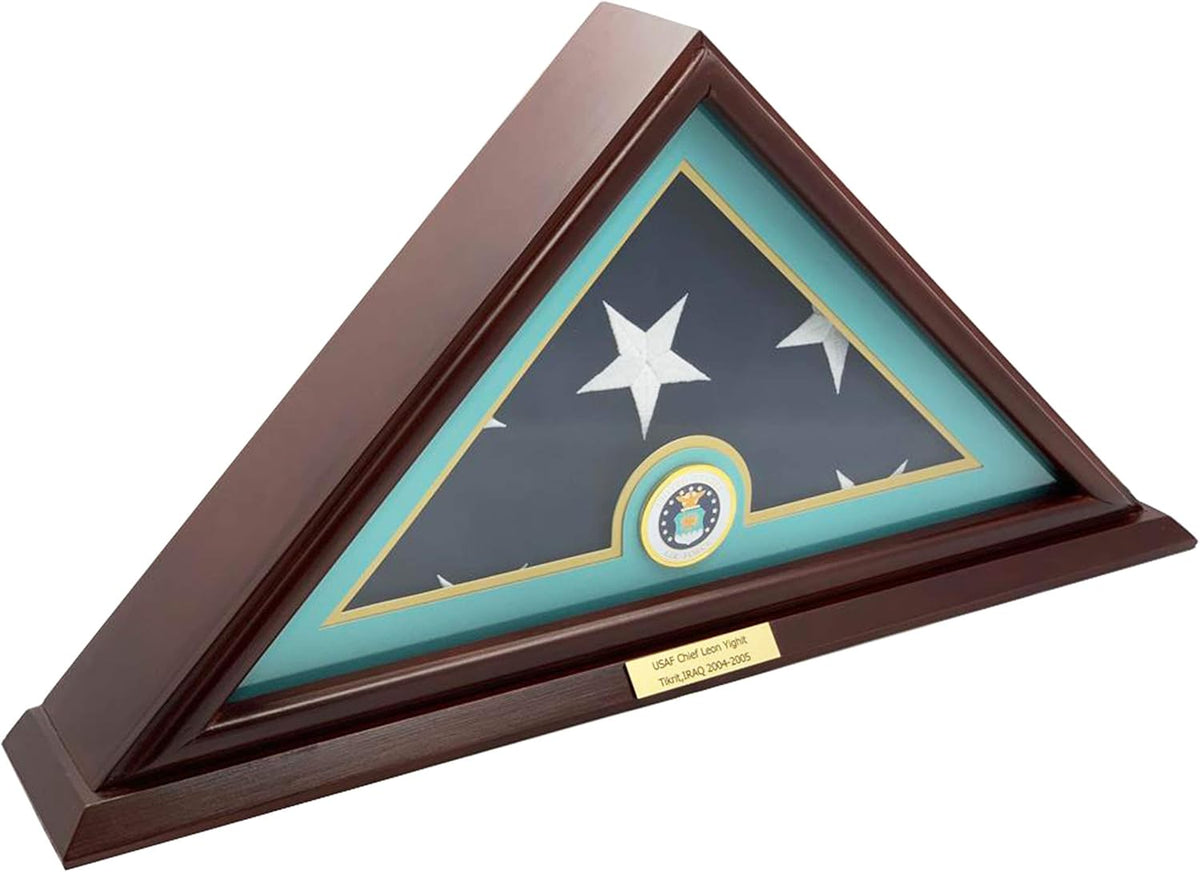 Solid Wood Cherry Finish Wall Mounted Flag Display Case R6471