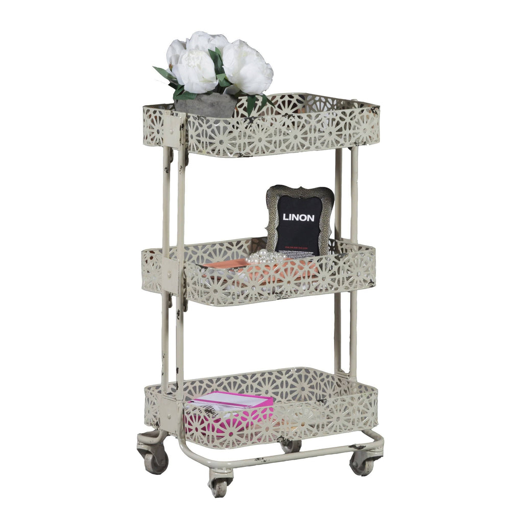 Cream Metal Three Tier Cart L287