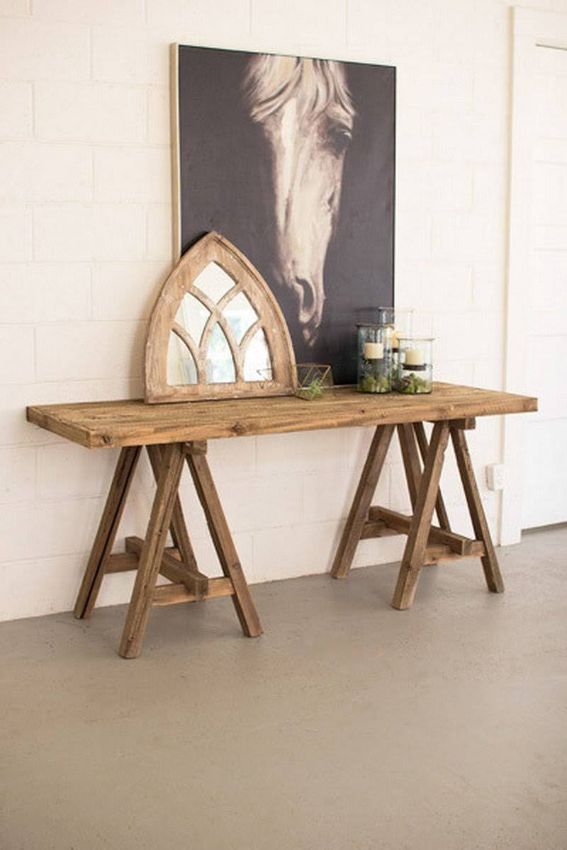 Recycled Wooden Deep Console with Saw Horse Base U211