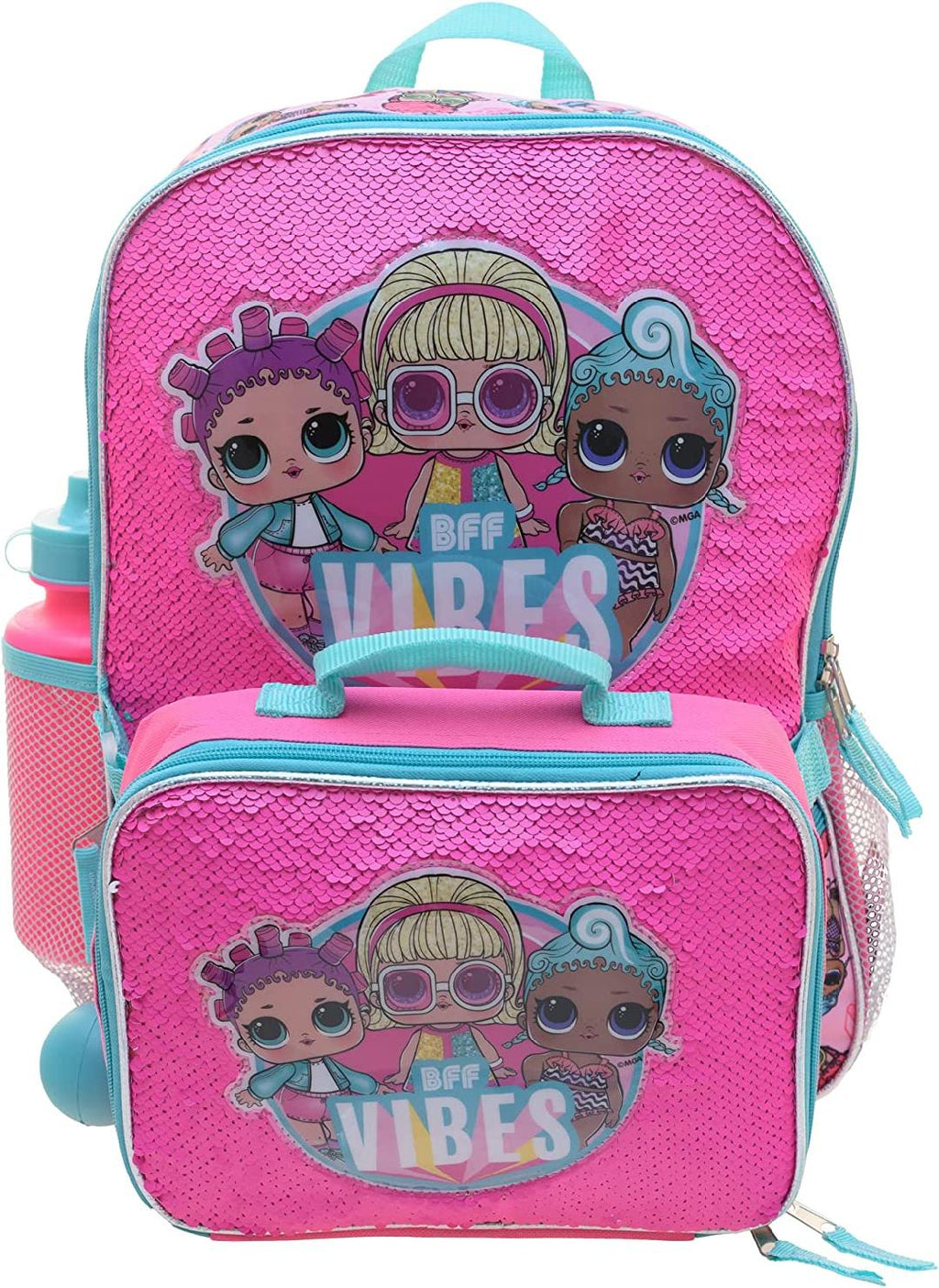 4 Piece Sequin Backpack Set with Lunch Bag, Pink M569