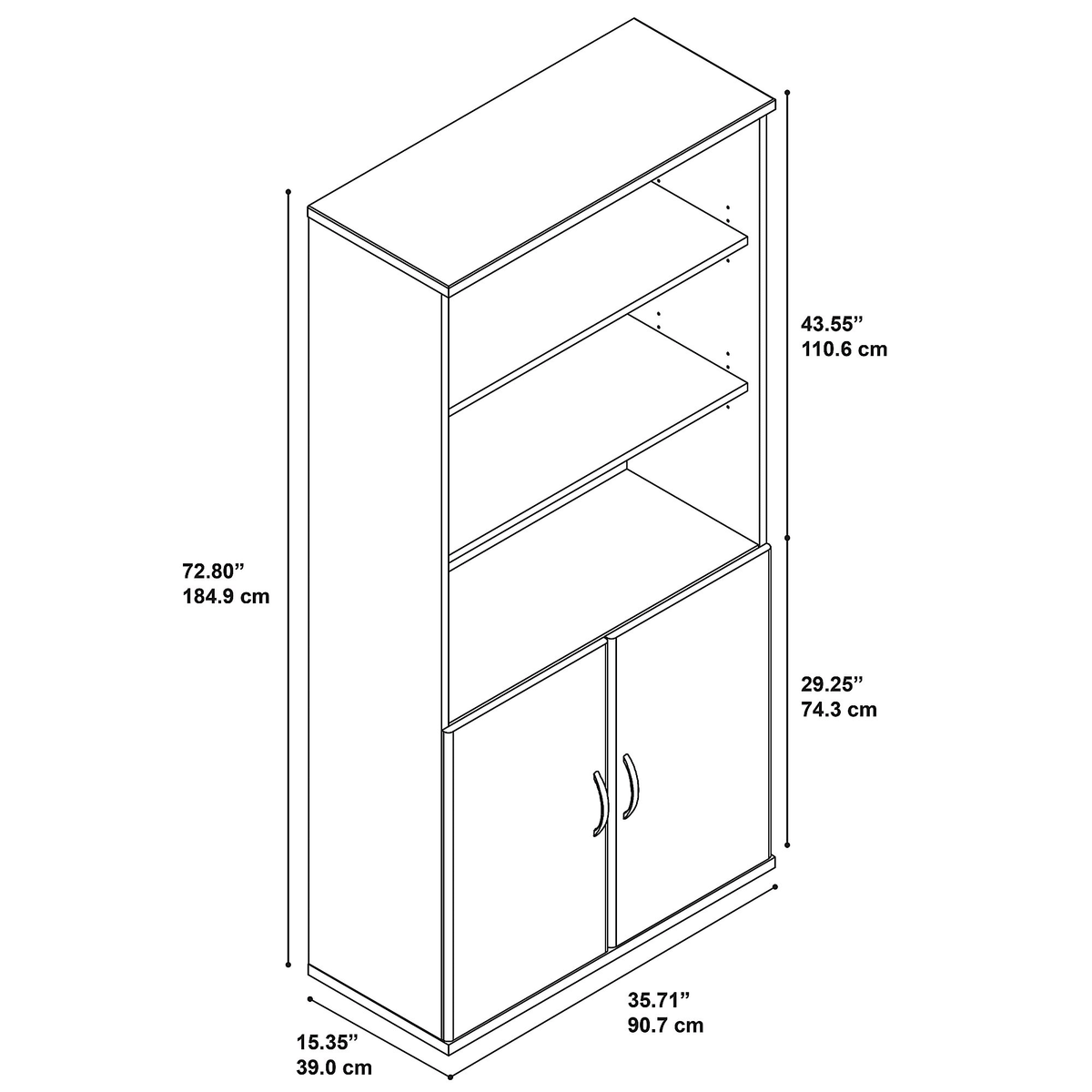 Cherry 5 Shelf Bookcase with Doors X30080