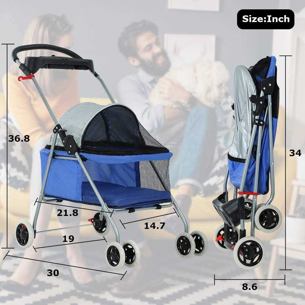4 Wheels Folding Waterproof Pet Stroller with Cup Holder L606
