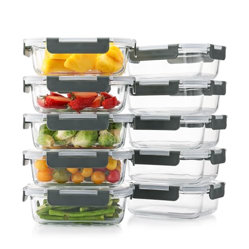 10 Pack 22 Oz Glass Meal Prep Containers with Lids, Gray A668