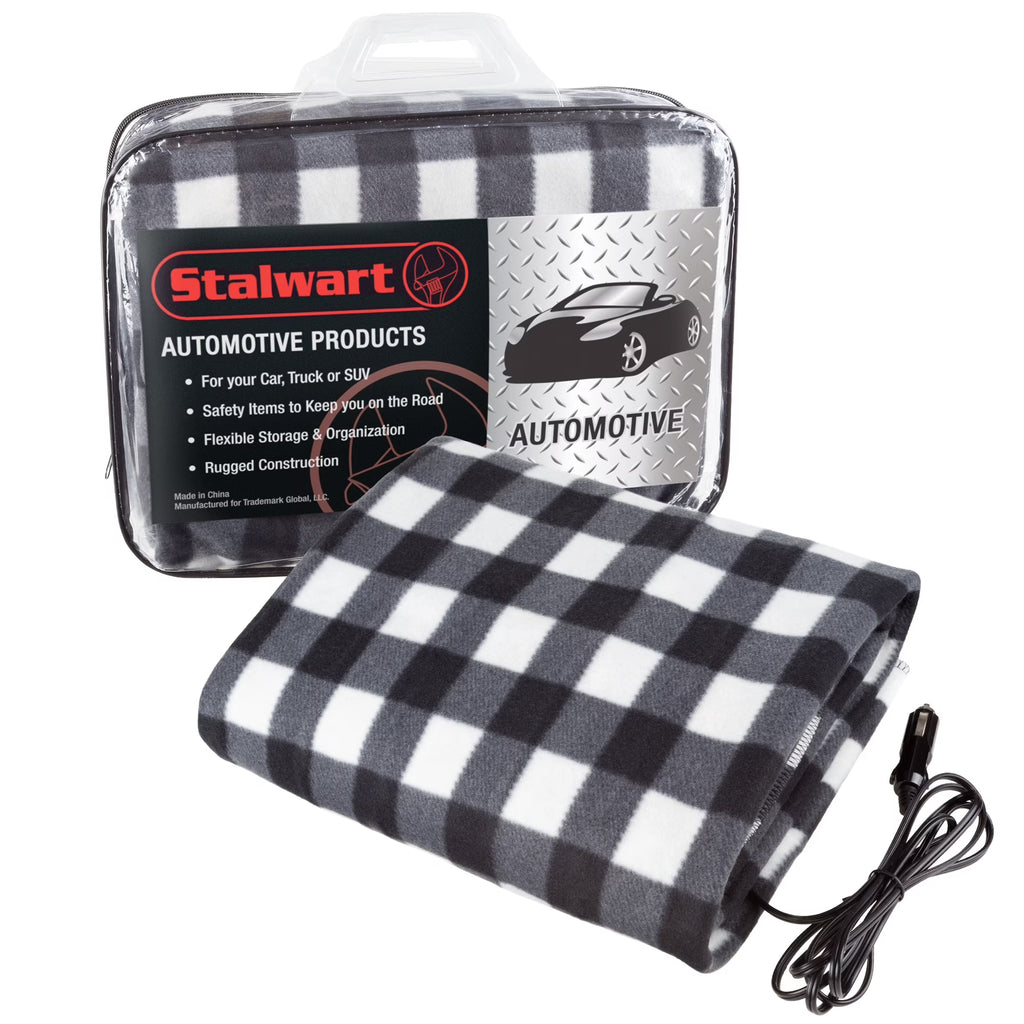 Black and White Heated 12V Polar Fleece Travel Throw A80717