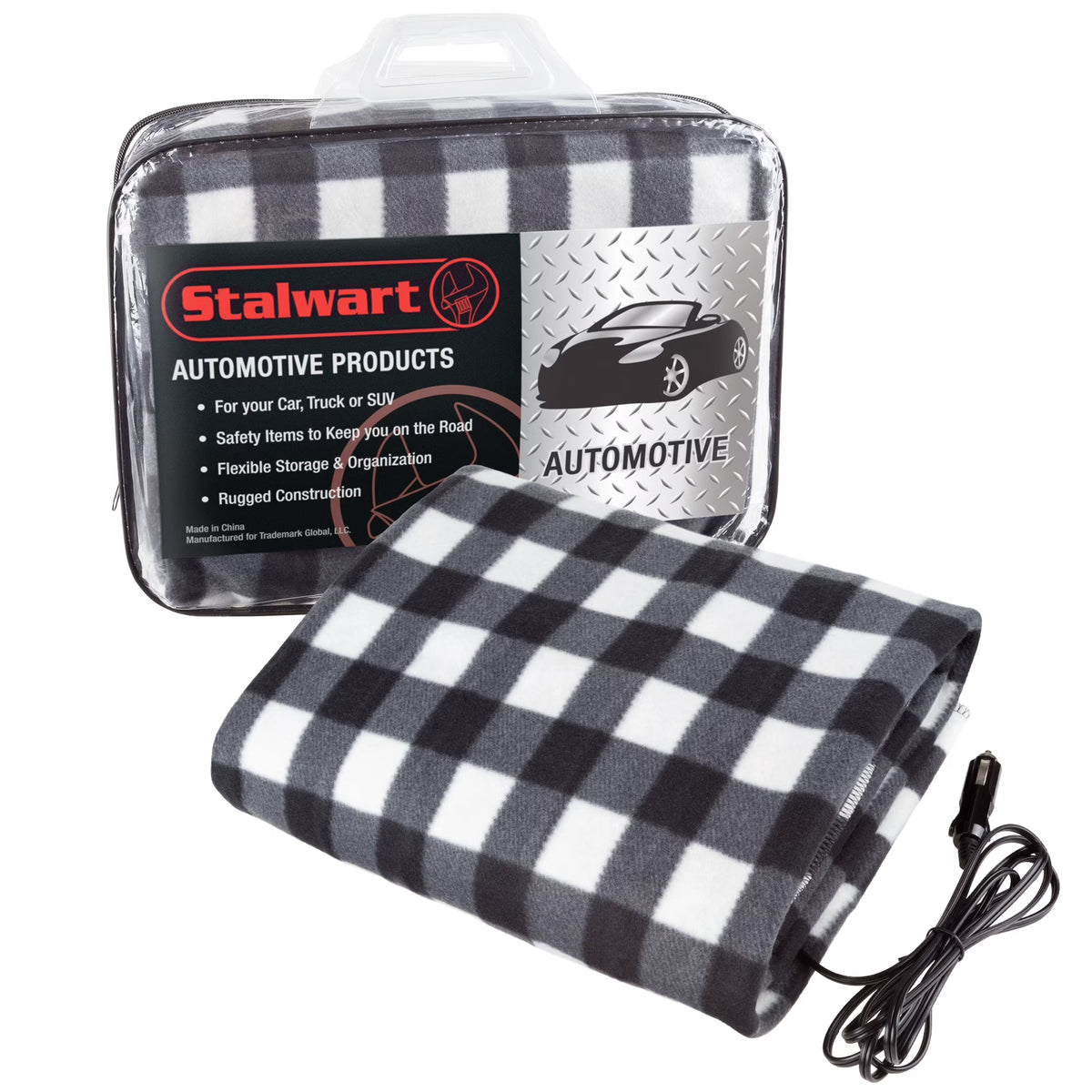 Black and White Heated 12V Polar Fleece Travel Throw A80717