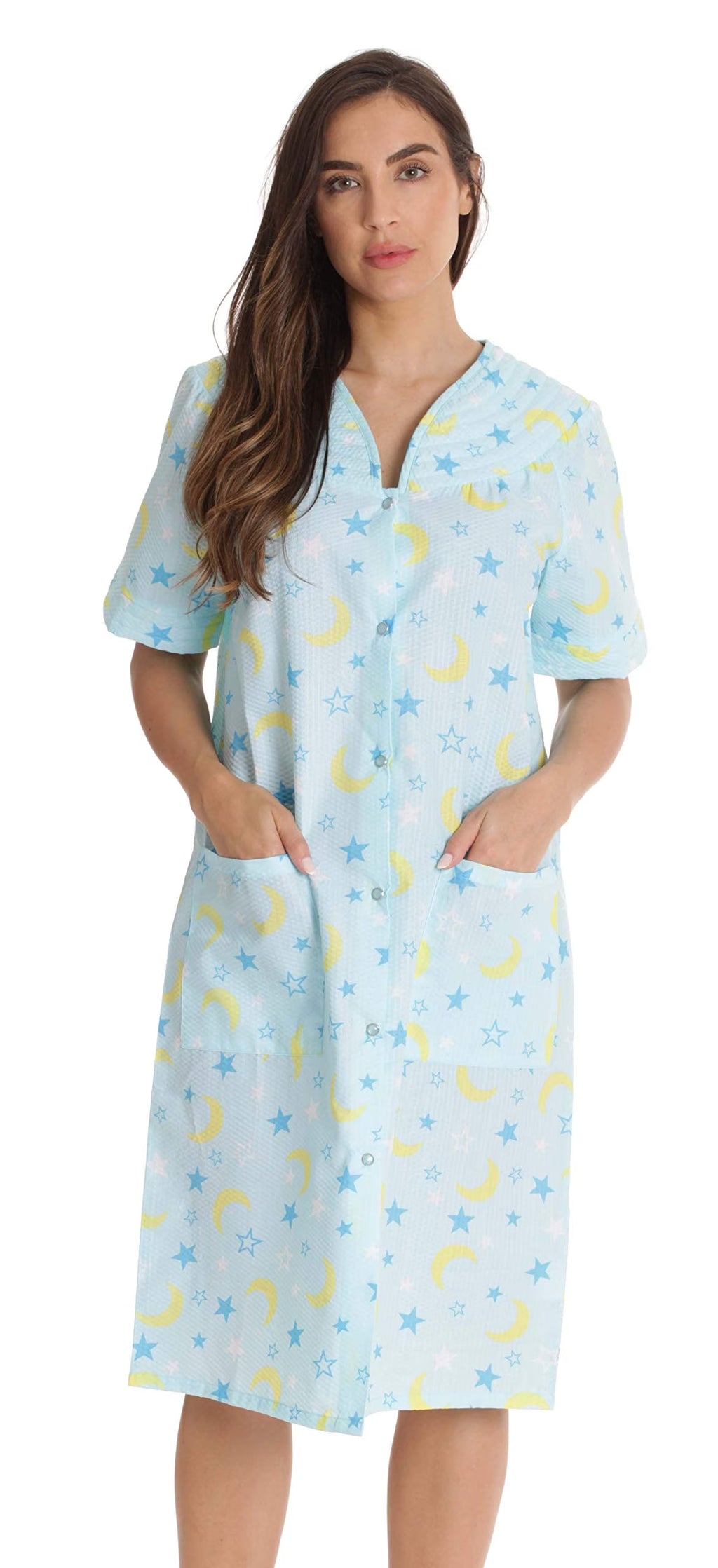 Seersucker Housecoat Duster with Pockets A481