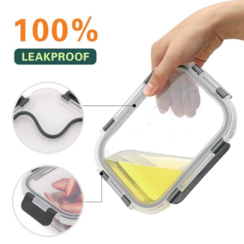 10 Pack 22 Oz Glass Meal Prep Containers with Lids, Gray A668