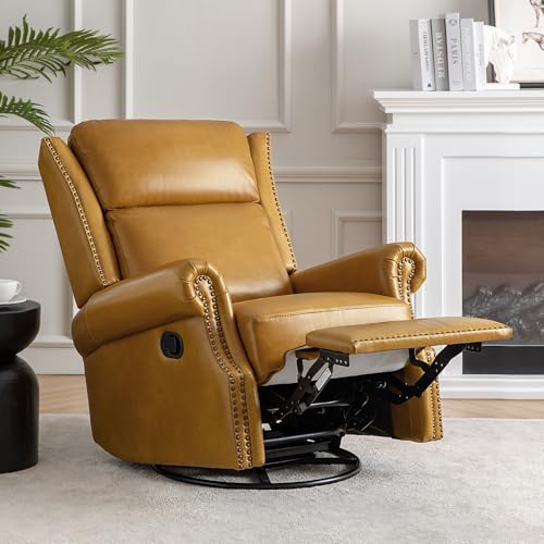 Genuine Leather Swivel Rocker Recliner with Footrest and Lumbar Support T847340