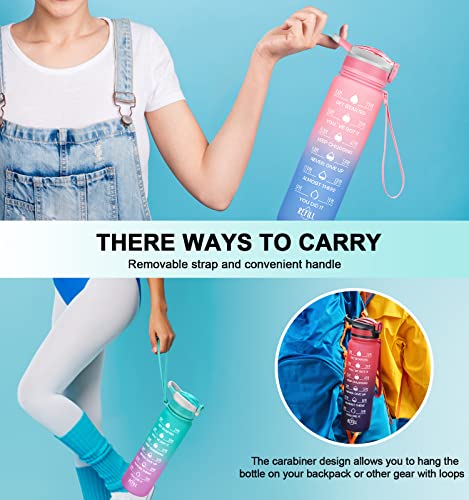 32oz Leakproof Sports Water Bottle with Straw & Time Marker R5274