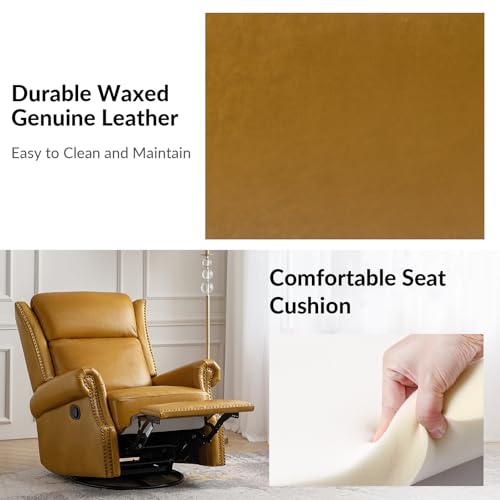 Genuine Leather Swivel Rocker Recliner with Footrest and Lumbar Support T847340