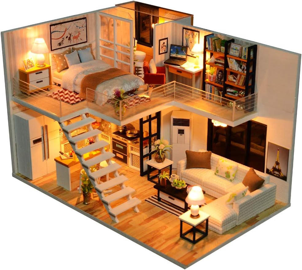 Dollhouse Miniature with Furniture, DIY Dollhouse Kit X50702