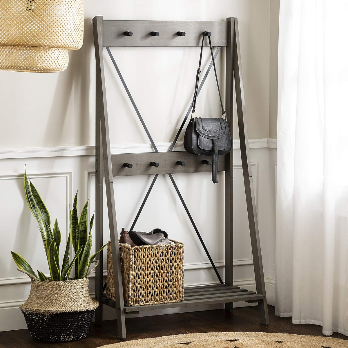 Grey 4 Shelves Wood Bookcase Y296240