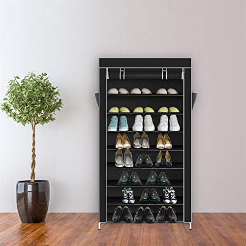 10 Tiers Shoe Rack with Dustproof Cover Shoe Storage Cabinet Organizer, Black X8370