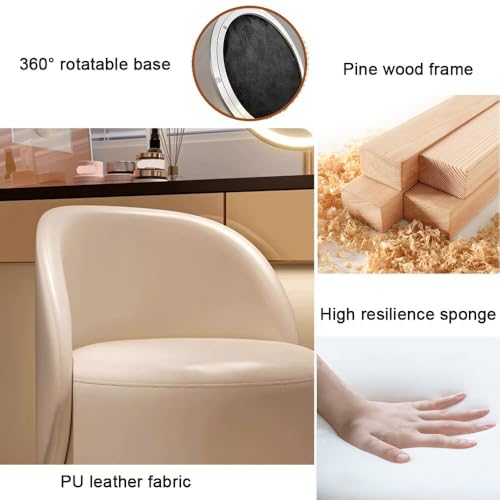 Brown Round Vanity Stool with 360° Rotatable Base H209