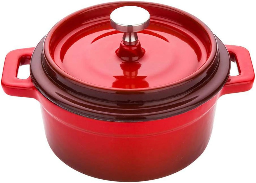 8 Ounce Red Enameled Cast Iron Mini Casserole Dish with Lid Z704110