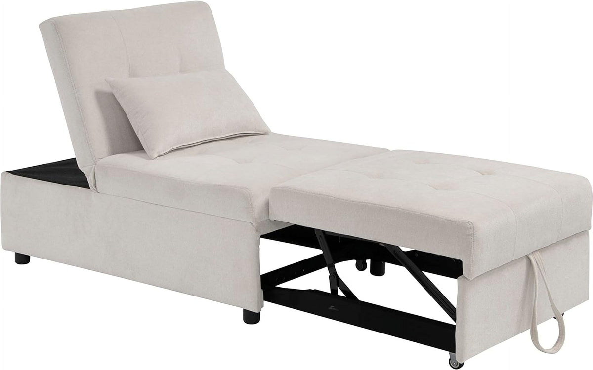 Beige Folding Ottoman Sleeper Sofa Bed M669
