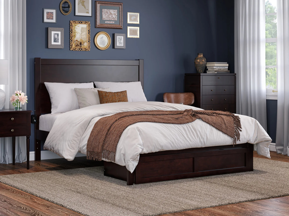 14" Queen Wood Platform Bed Frame with Foot Drawer Storage H7435