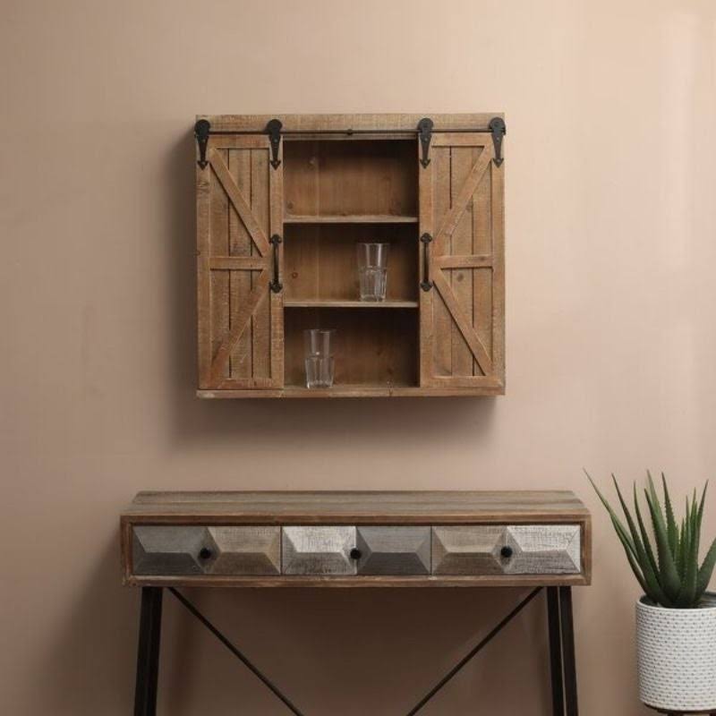 Brown Wall Mounted Bathroom Cabinet 2-Doors with Shelves D91682