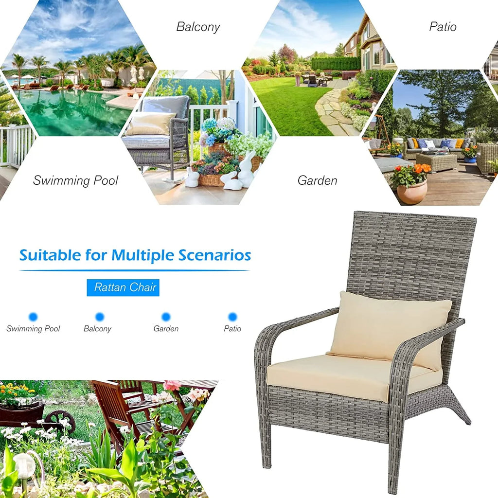 High Back Wicker Outdoor Dining Chairs with Cushion and Pillow in Gray K147078