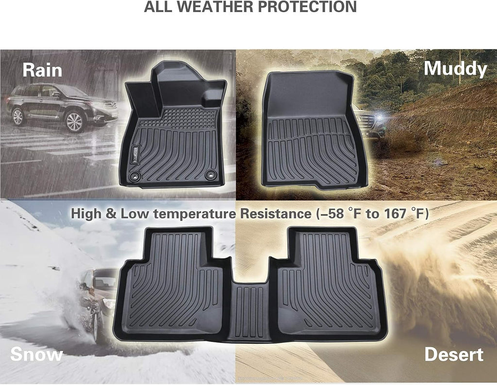 Black Waterproof Car Mats Full Set Front Rear 3rd Row W30907