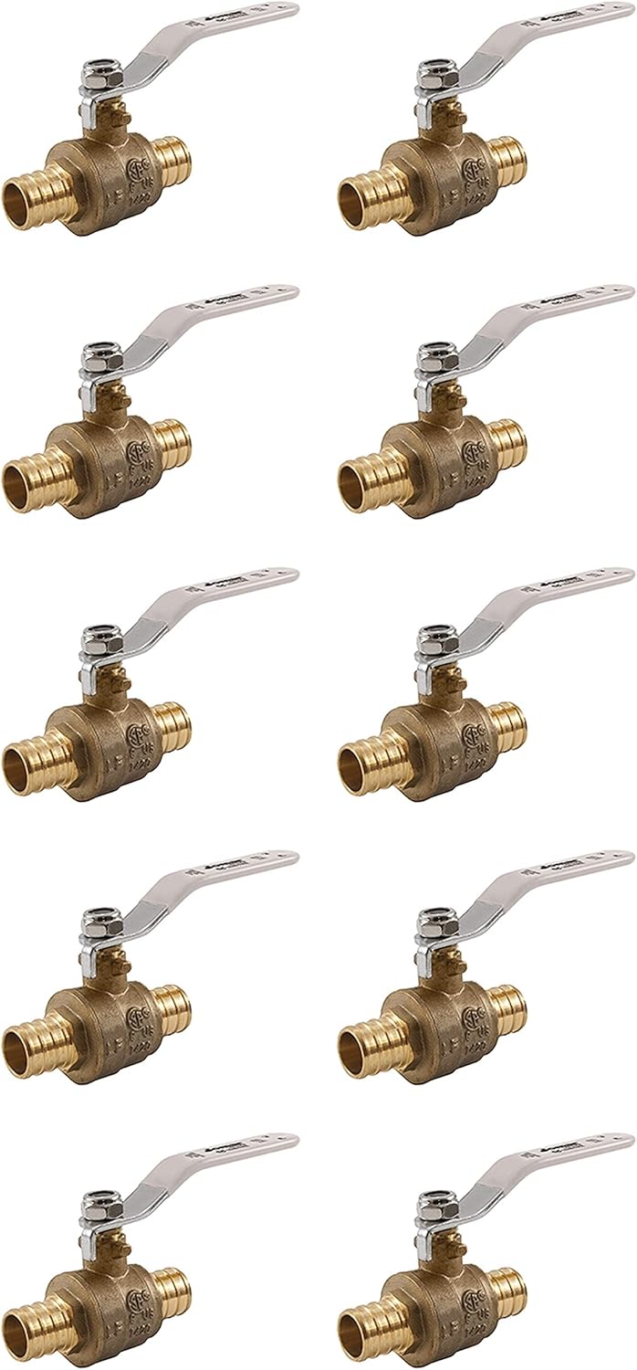 1/2" PEX Brass Ball Valve, Lead Free, Pack of 10 C7368