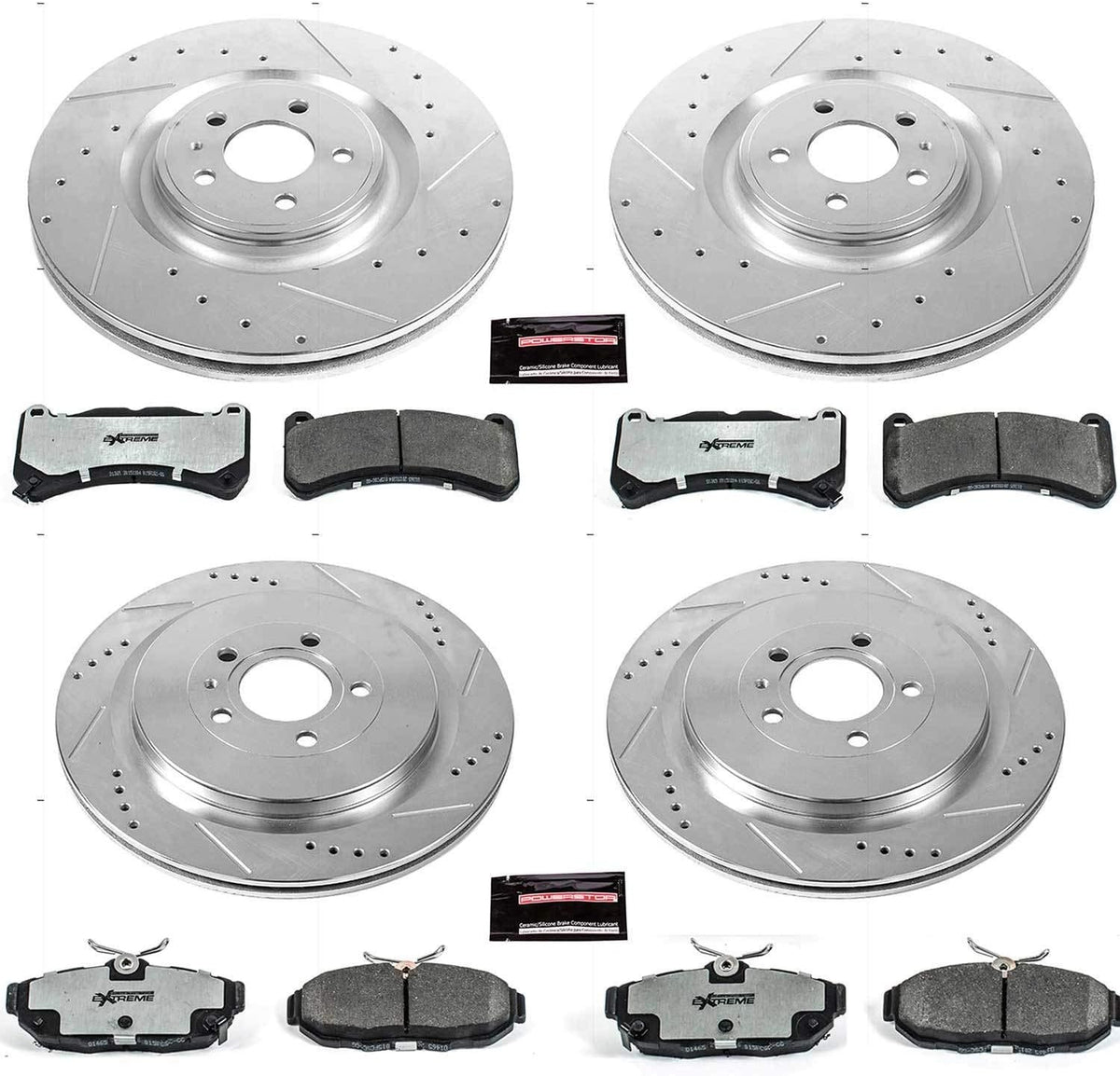 Front and Rear Carbon Fiber Brake Pads with Drilled & Slotted Brake Rotors Kit F190