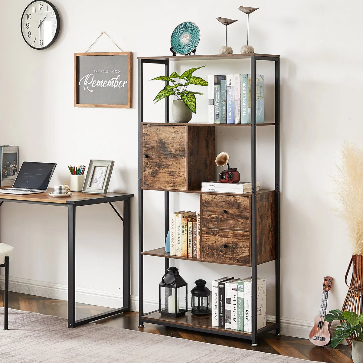 4-Tier Wooden Bookshelf with Drawer Z610