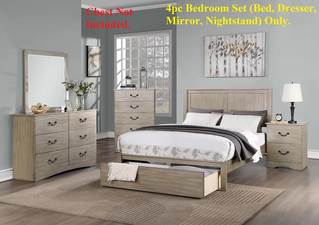 4pc Eastern King Size Bed with Dresser Mirror Nightstand I584