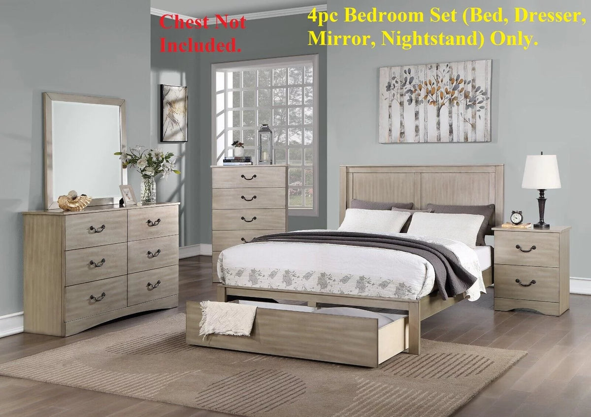 4pc Eastern King Size Bed with Dresser Mirror Nightstand I584